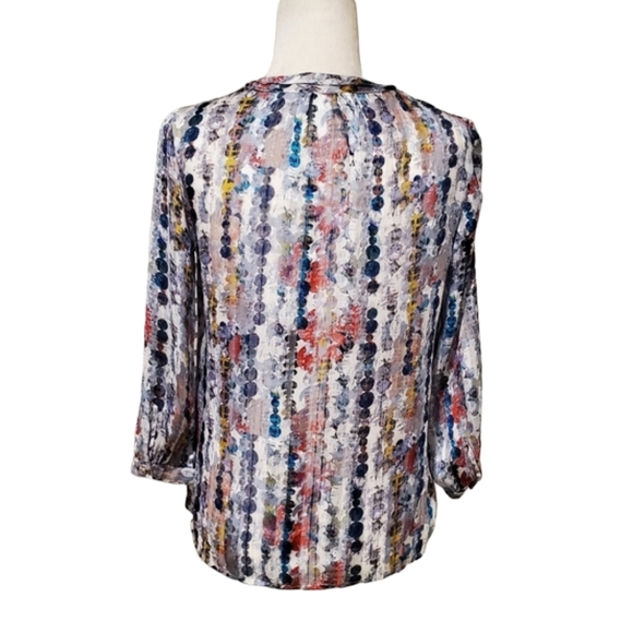 Liz Claiborne Blouse Womens Multicolor Print 3/4 Sleeve Semi Sheer Top Size PS - Picture 5 of 11